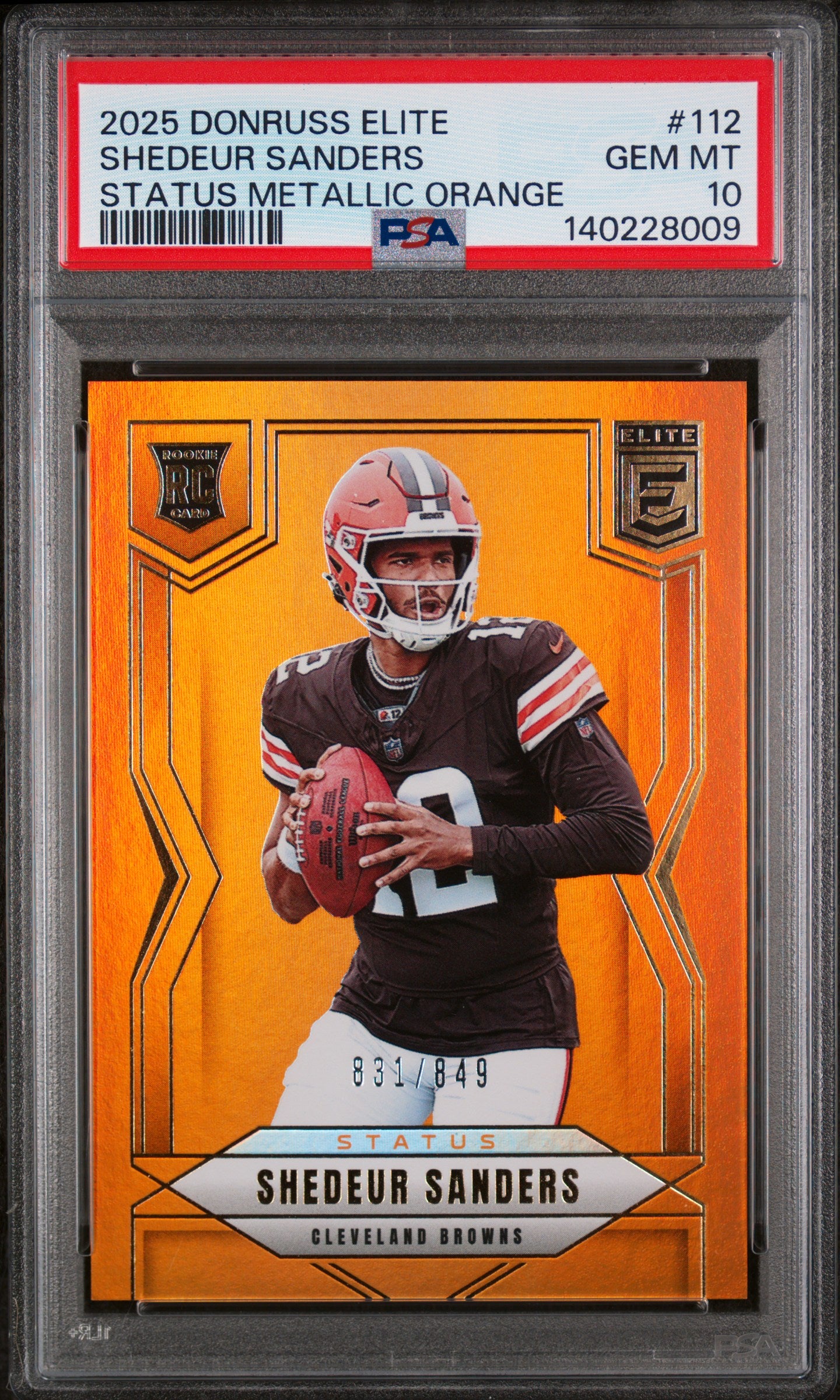 2025 Panini Donruss Elite #112 Shedeur Sanders Status Metallic Orange PSA 10