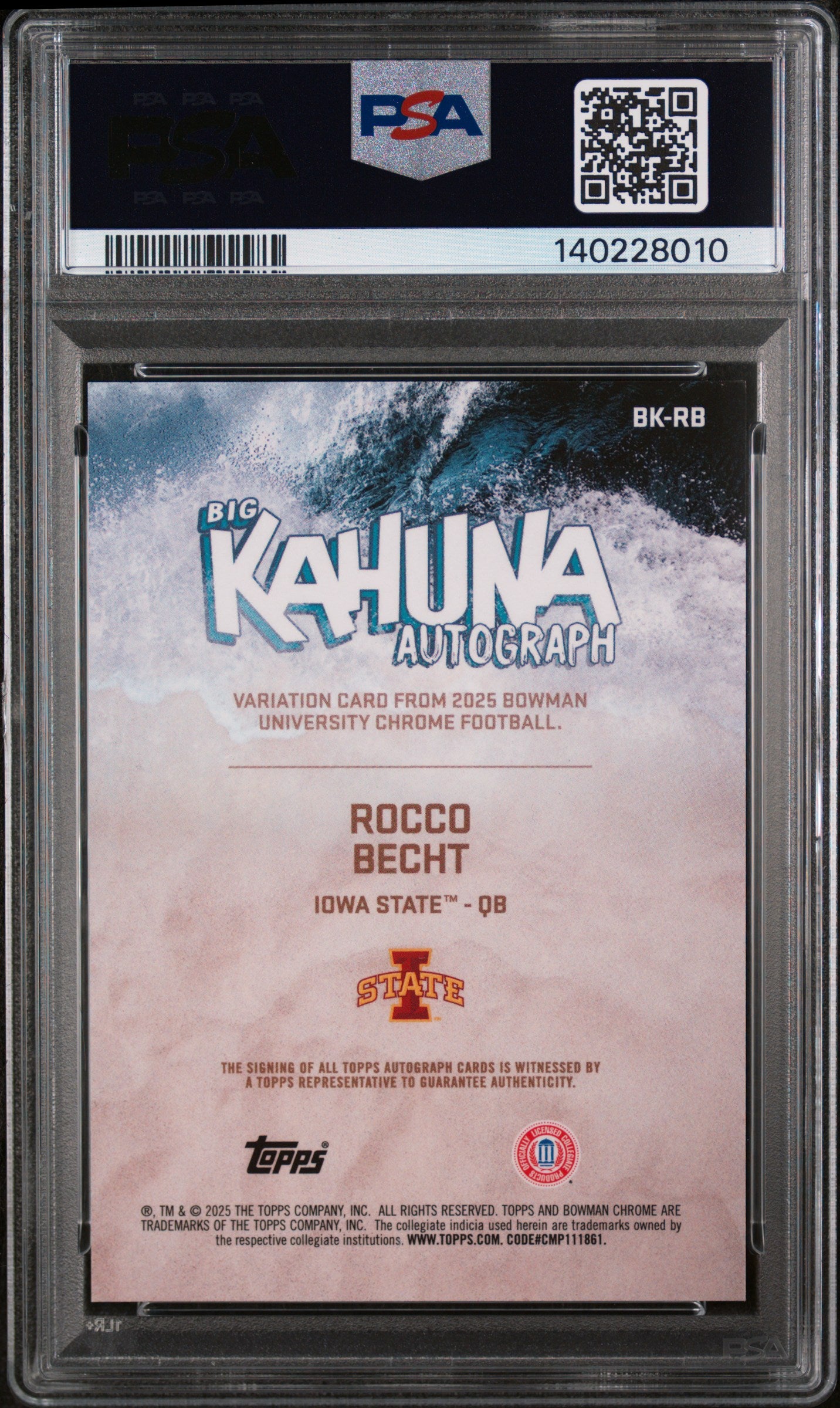 2025 Bowman University Chrome Big Kahuna Autographs #RB Rocco Becht PSA 10