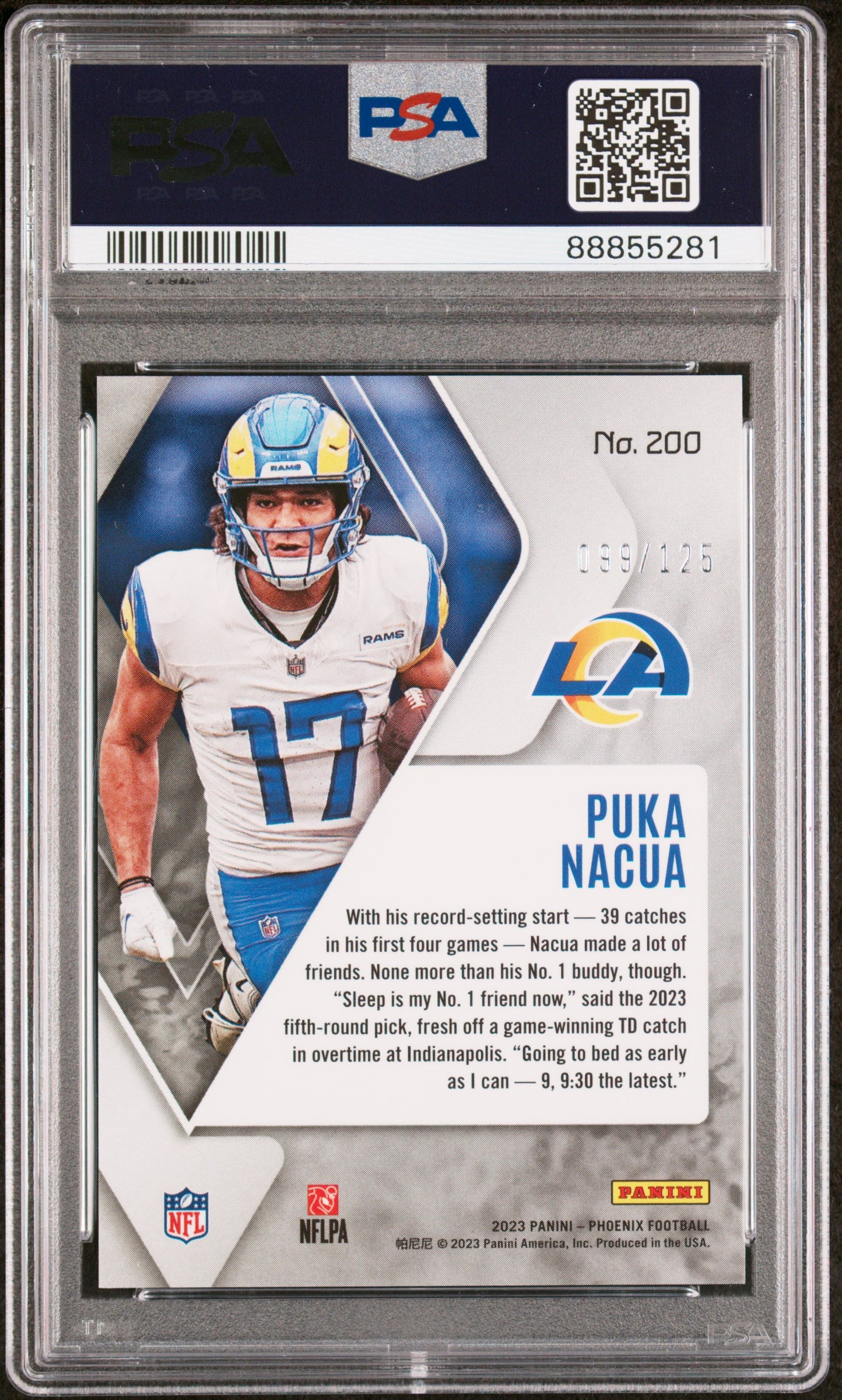 2023 Panini Phoenix #200 Puka Nacua Purple PSA 9