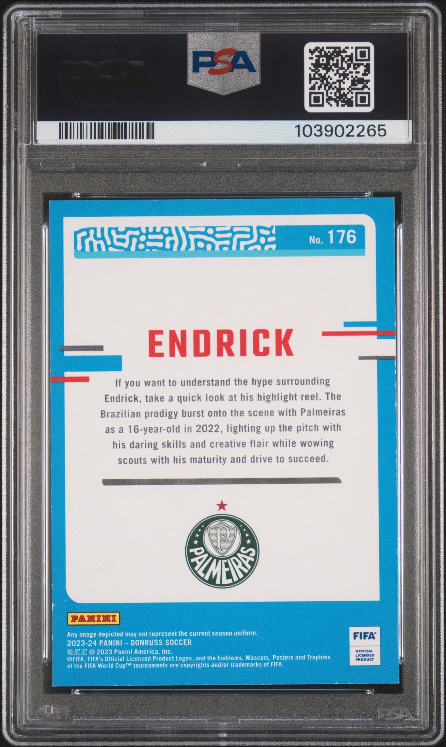 2023-24 Panini Donruss Fifa #176 Endrick Pink Cubic PSA 8