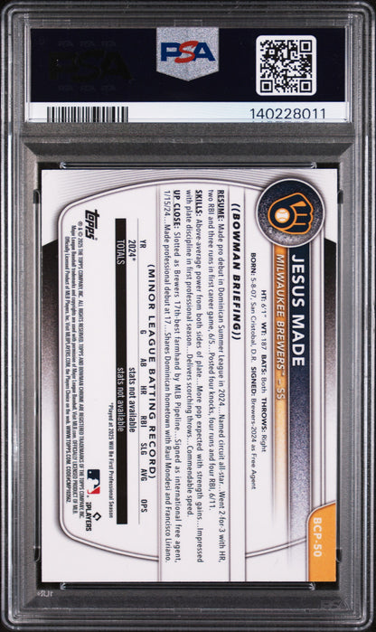 2025 Bowman Mega Box Chrome Prospects #50 Jesus Made PSA 9