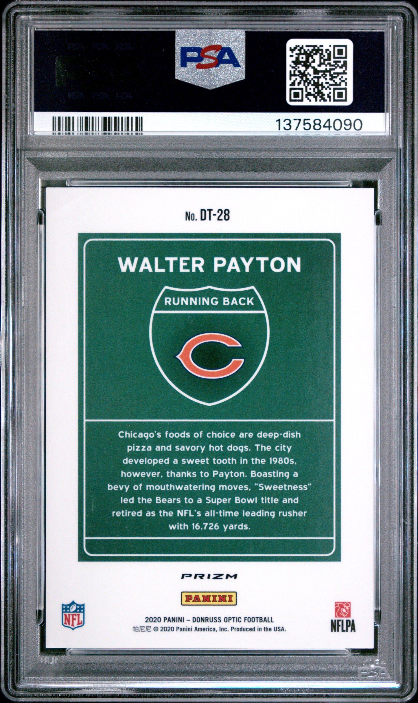 2020 Panini Donruss Optic Downtown #DT28 Walter Payton Downtown PSA 9