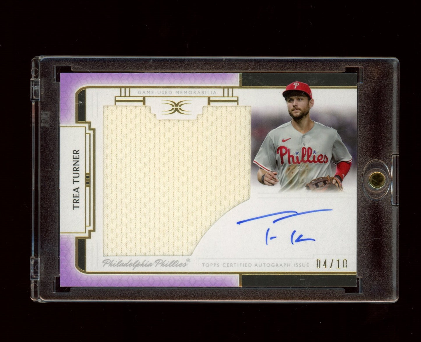 2024 Topps Definitive Collection #ARC-TT Trea Turner Auto Relic Purple #/10