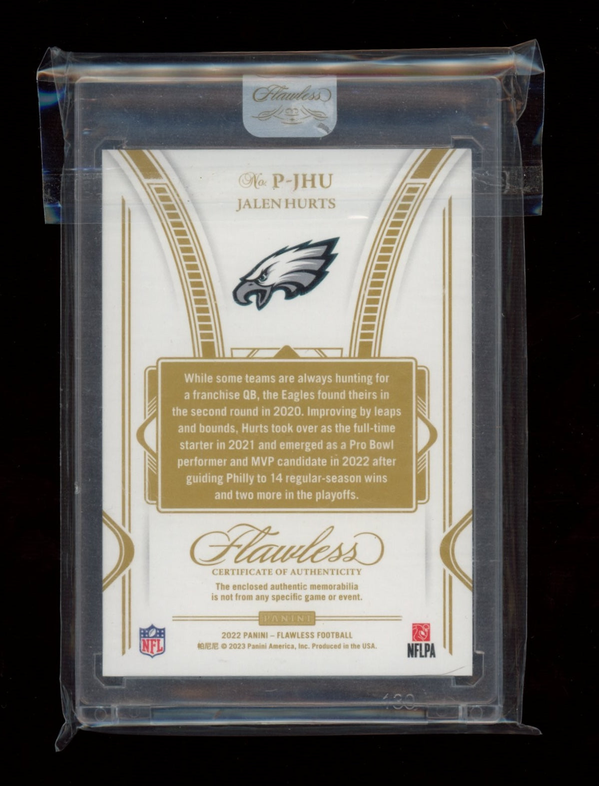 2022 Panini Flawless #P-JHU Jalen Hurts Patches Silver #/20