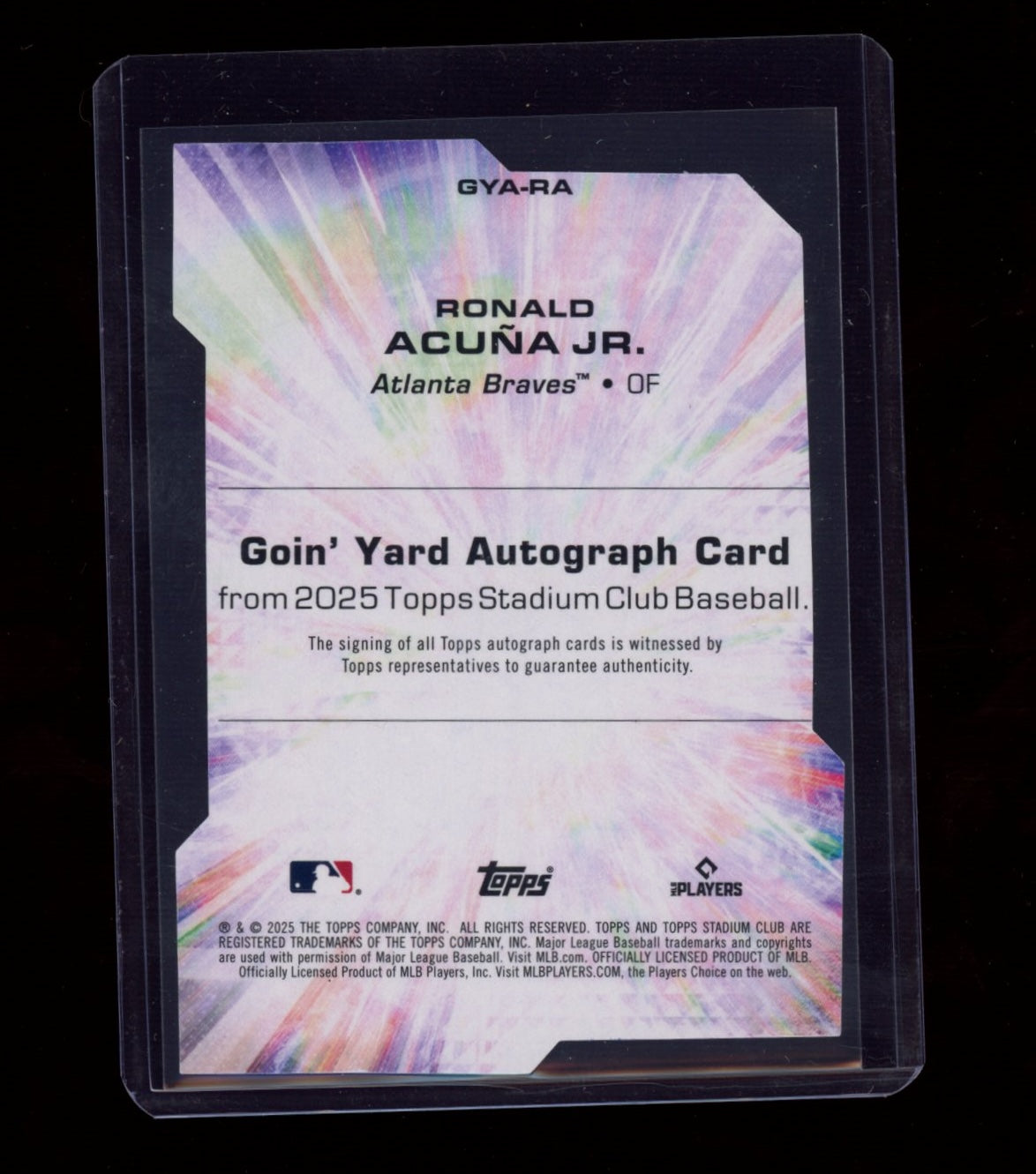 2025 Stadium Club #GYA-RA Ronald Acuña Jr. Goin Yard Auto Purple Foil #/25