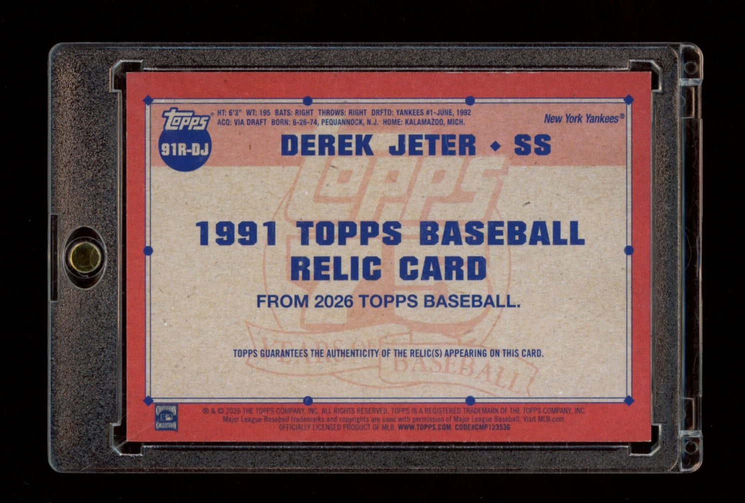 2026 Topps #91R-DJ Derek Jeter 1991 Topps Baseball 35th Relics Blue  #/150