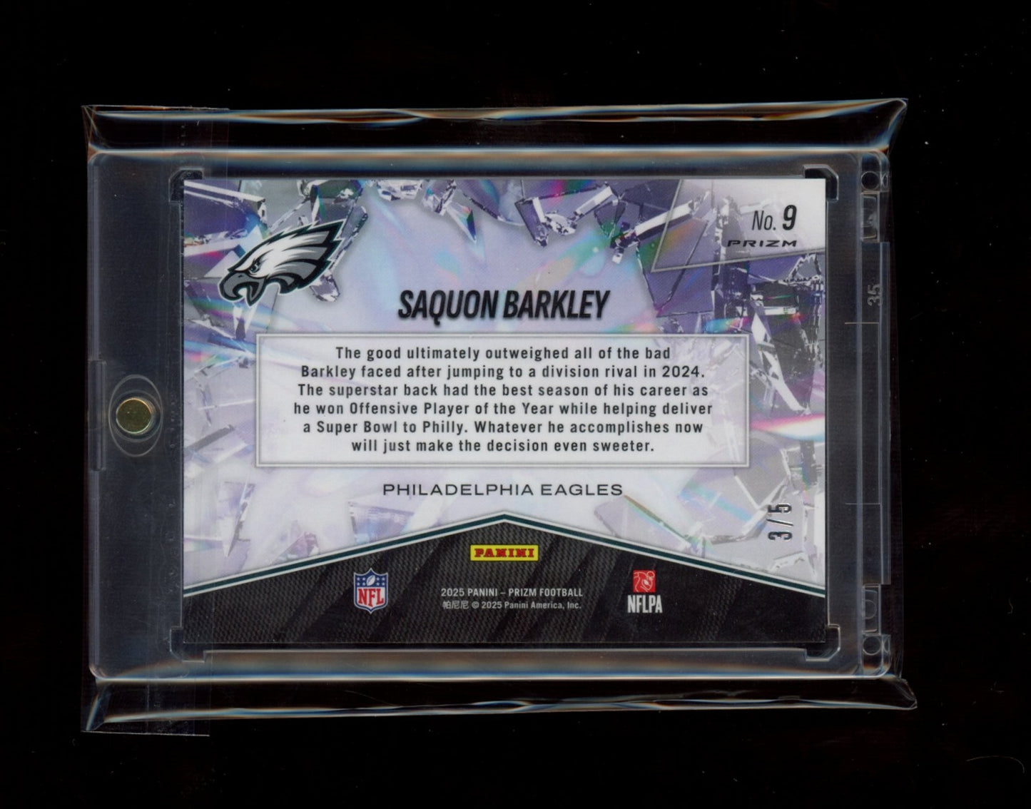 2025 Panini Prizm #9 Saquon Barkley Prizm Break Gold Vinyl #/5