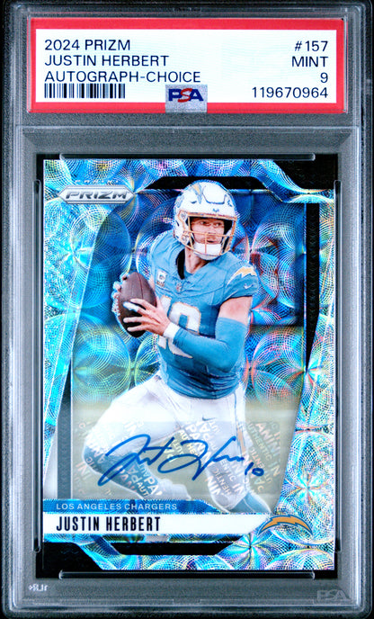 2024 Panini Prizm #157 Justin Herbert Autograph-Choice /25 PSA 9