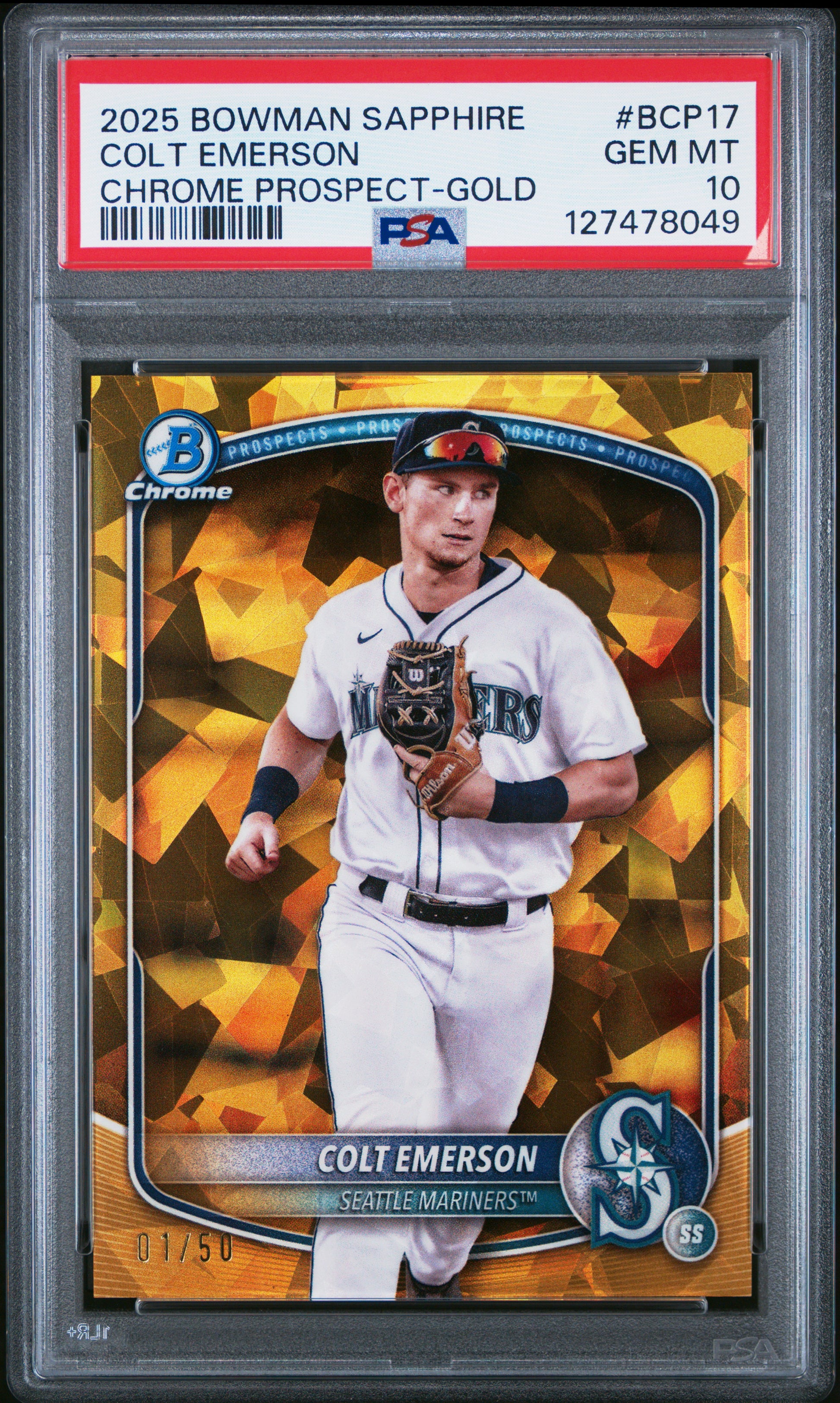 2025 Bowman Sapphire Edition Chrome #BCP17 Colt Emerson Gold /50 PSA 10