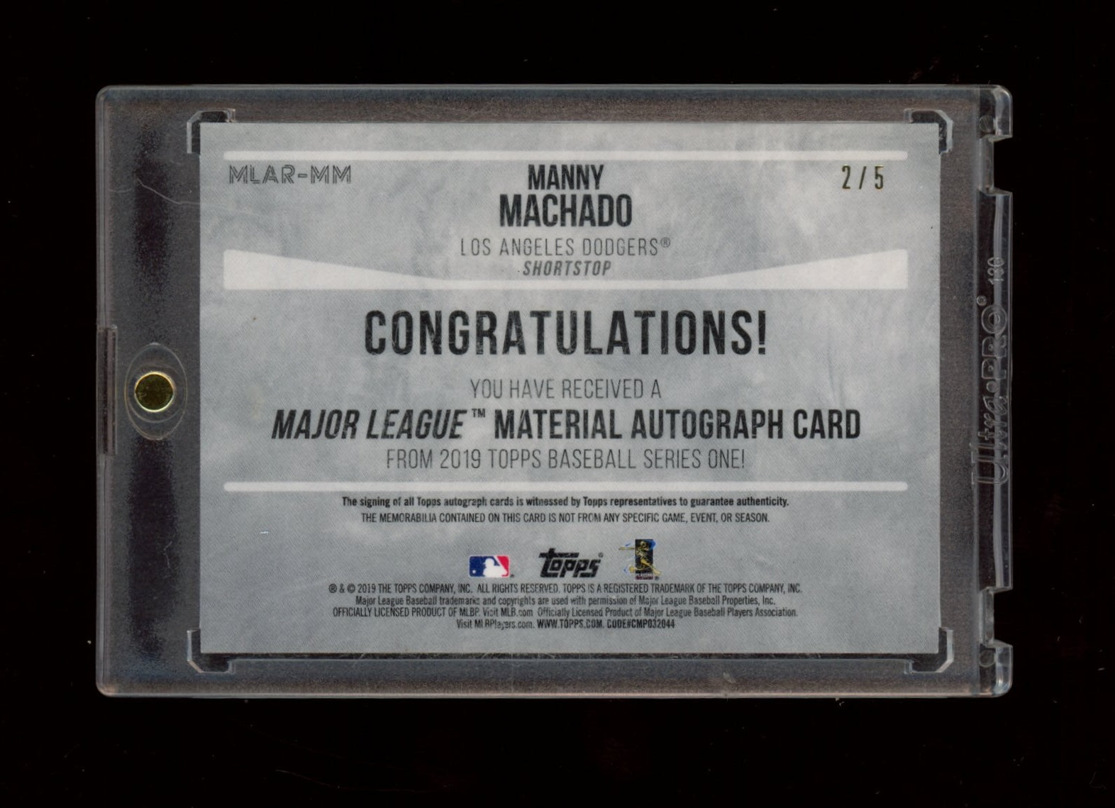 2019 Topps #MLAR-MM Manny Machado Major League Material Auto Red /5