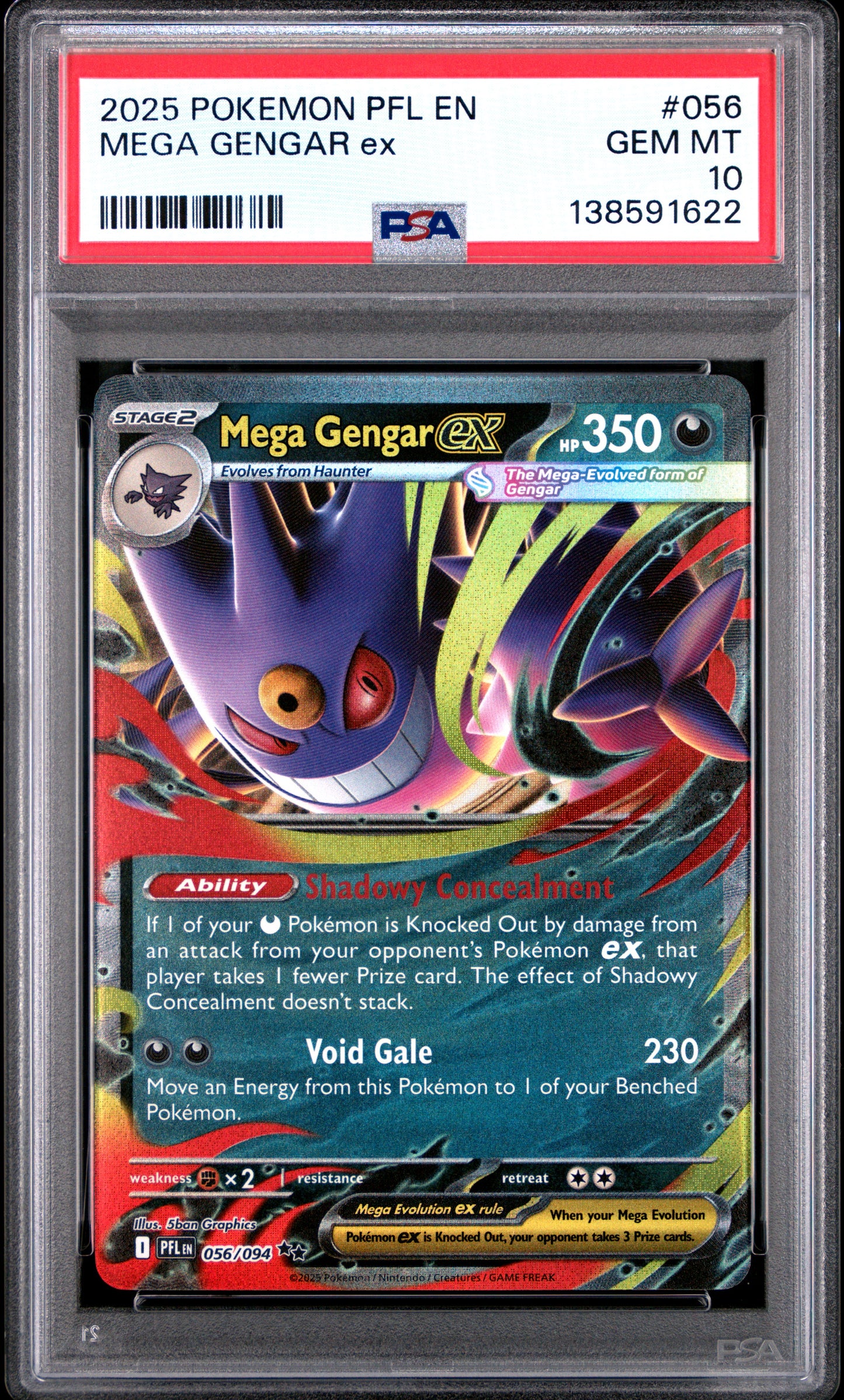 2025 Pokemon Pfl En-Phantasmal Flames #056 Mega Gengar Ex PSA 10