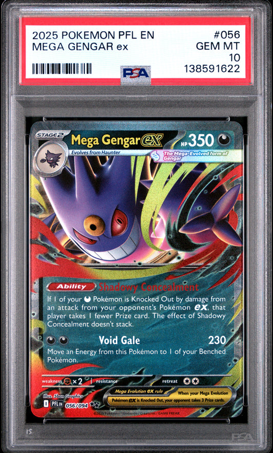 2025 Pokemon Pfl En-Phantasmal Flames #056 Mega Gengar Ex PSA 10