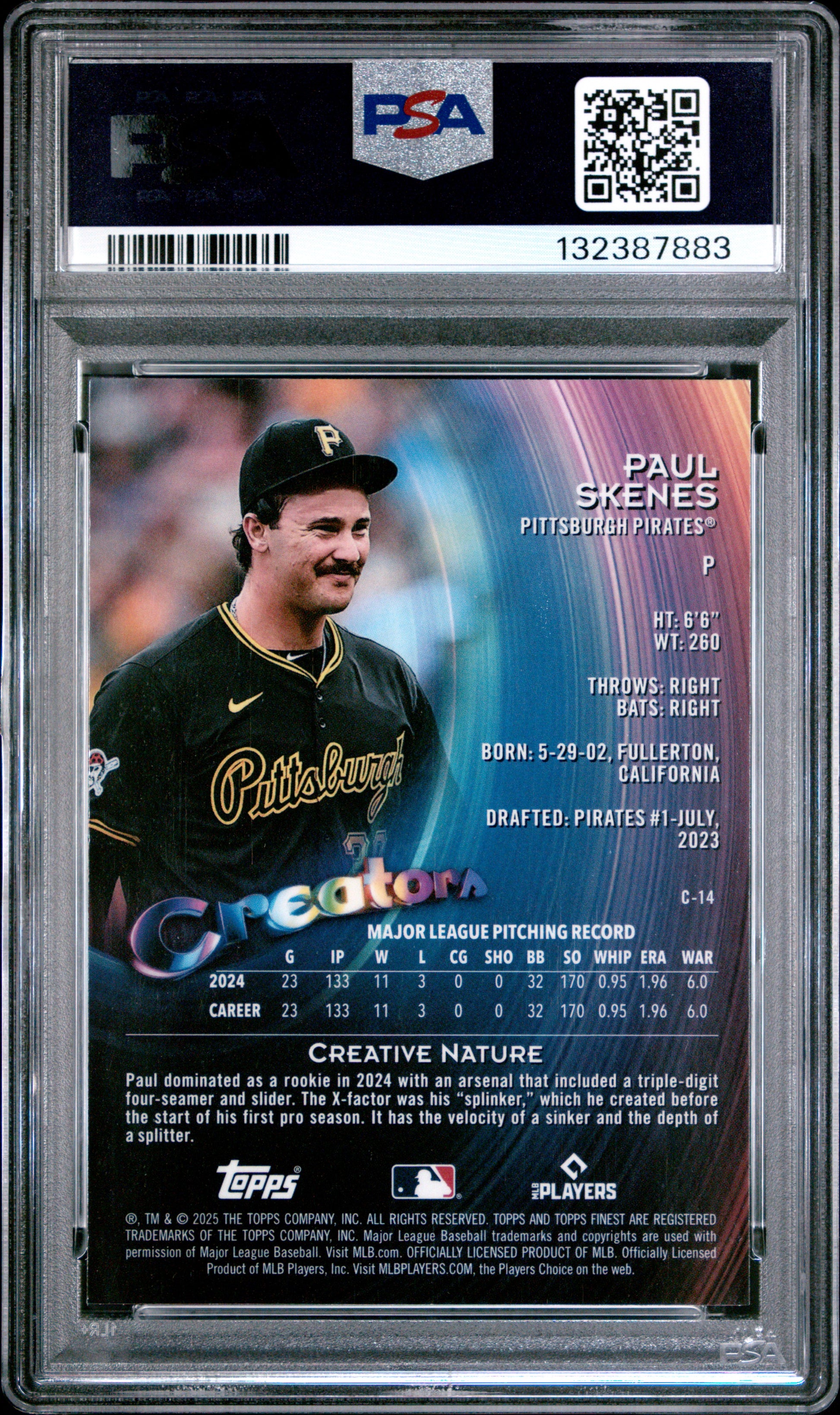 2025 Topps Finest Creators #C14 Paul Skenes Creators-Green Refractor PSA 10