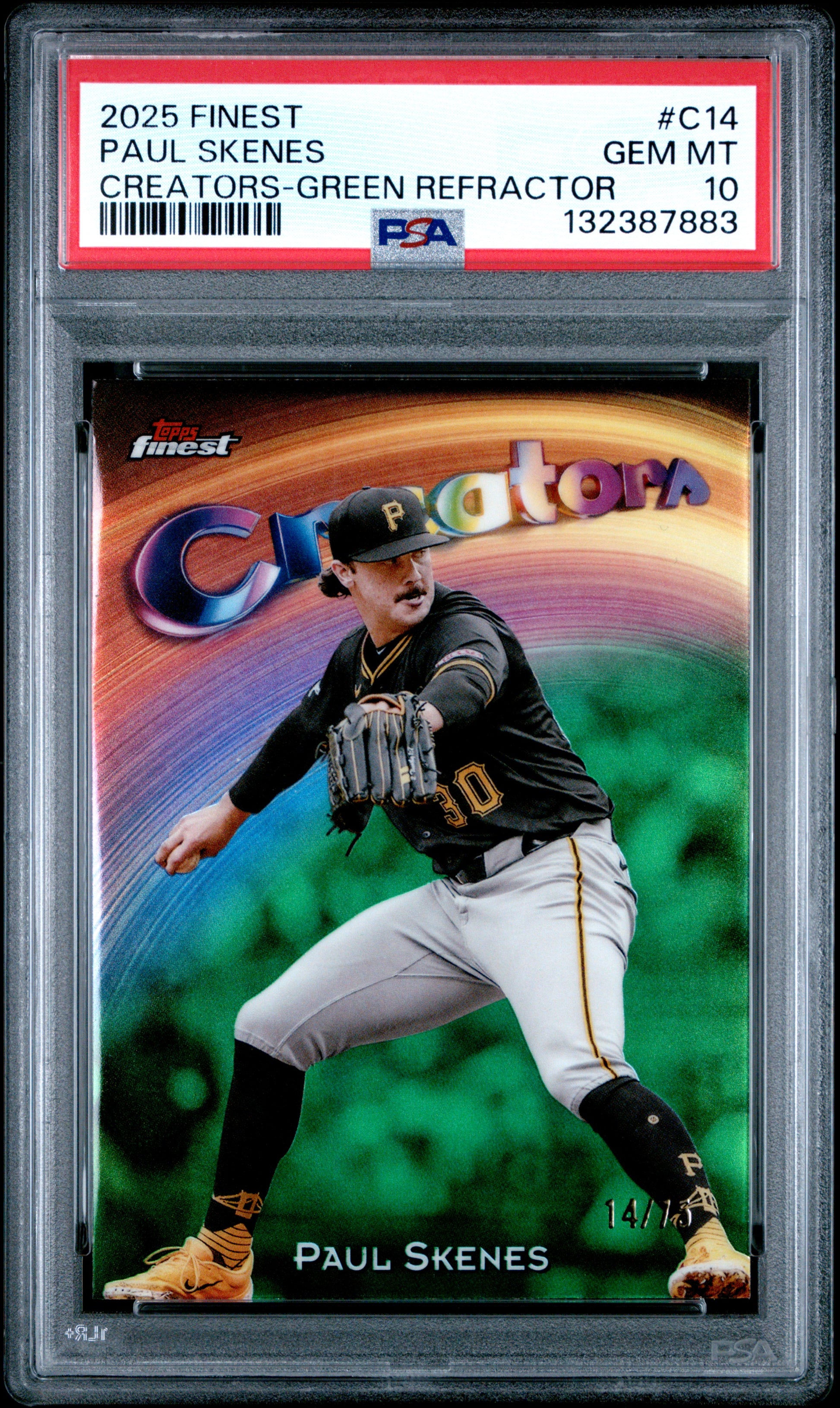 2025 Topps Finest Creators #C14 Paul Skenes Creators-Green Refractor PSA 10