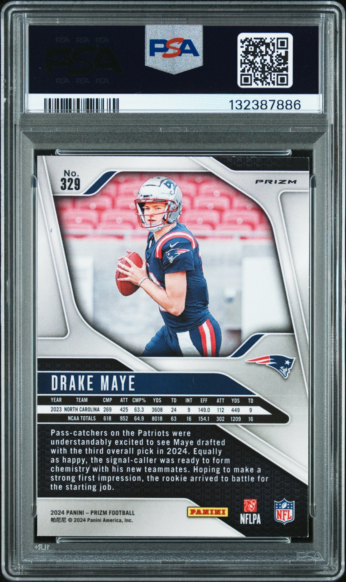 2024 Panini Prizm #329 Drake Maye Red/White/Blue Prizm PSA 9