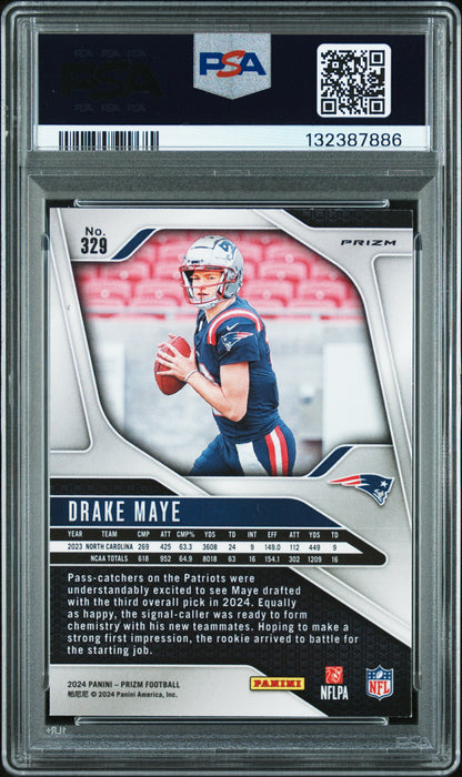 2024 Panini Prizm #329 Drake Maye Red/White/Blue Prizm PSA 9