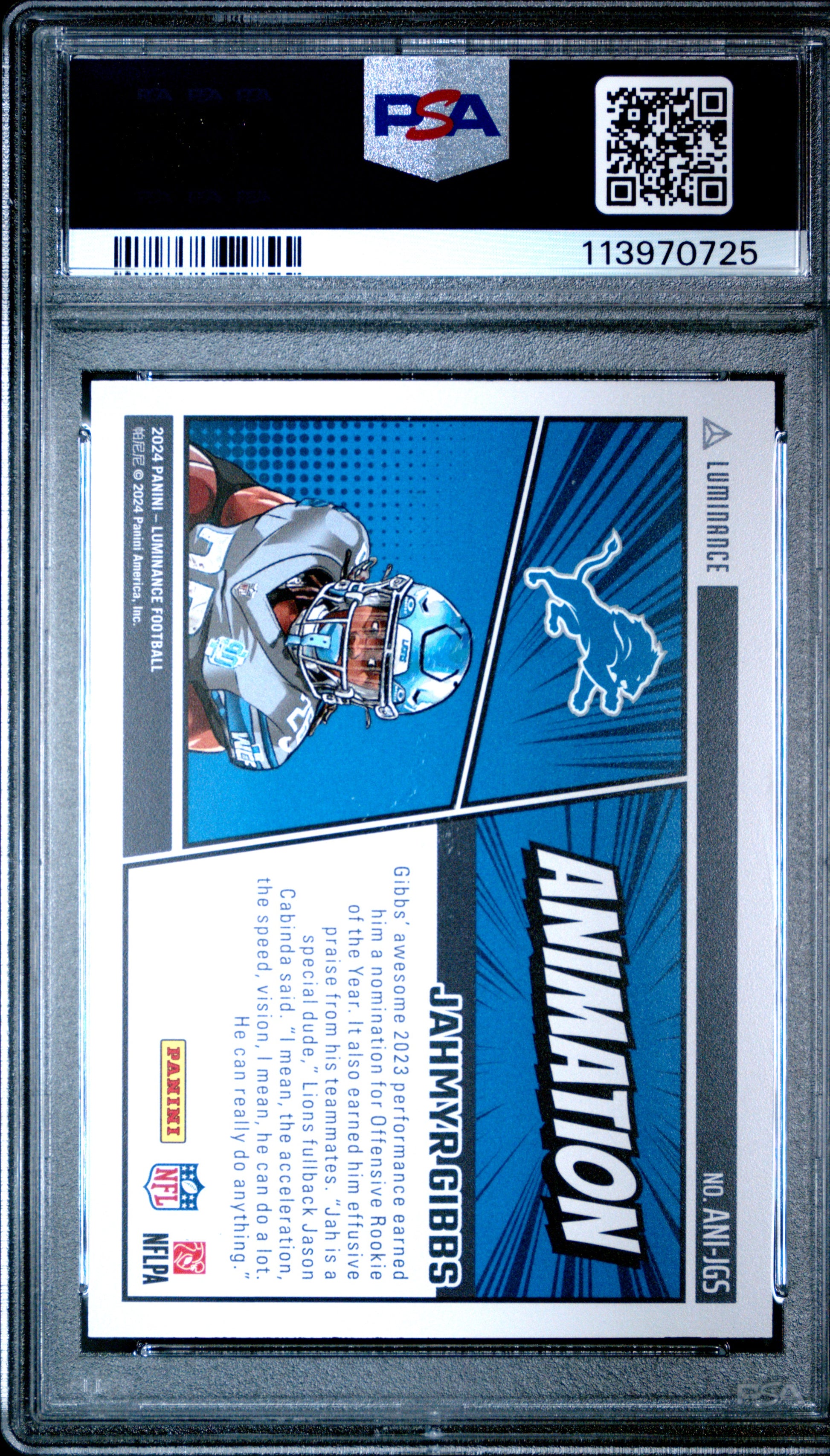 2024 Panini Luminance Animation #ANIJGS Jahmyr Gibbs PSA 10