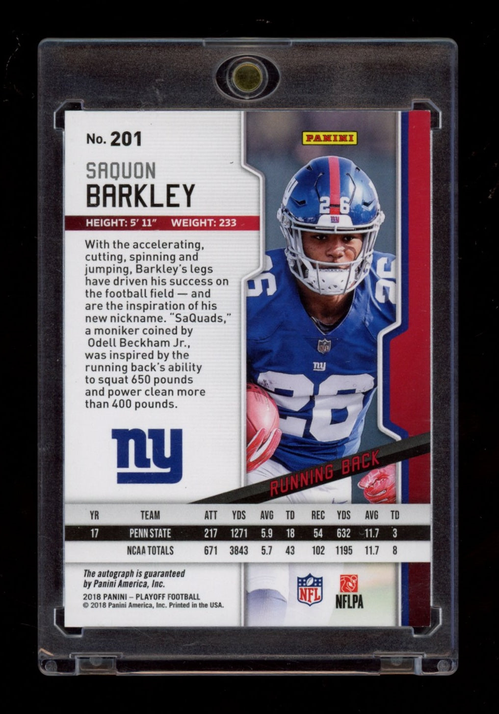 2018 Panini Playoff #201 Saquon Barkley Rookies Autographs