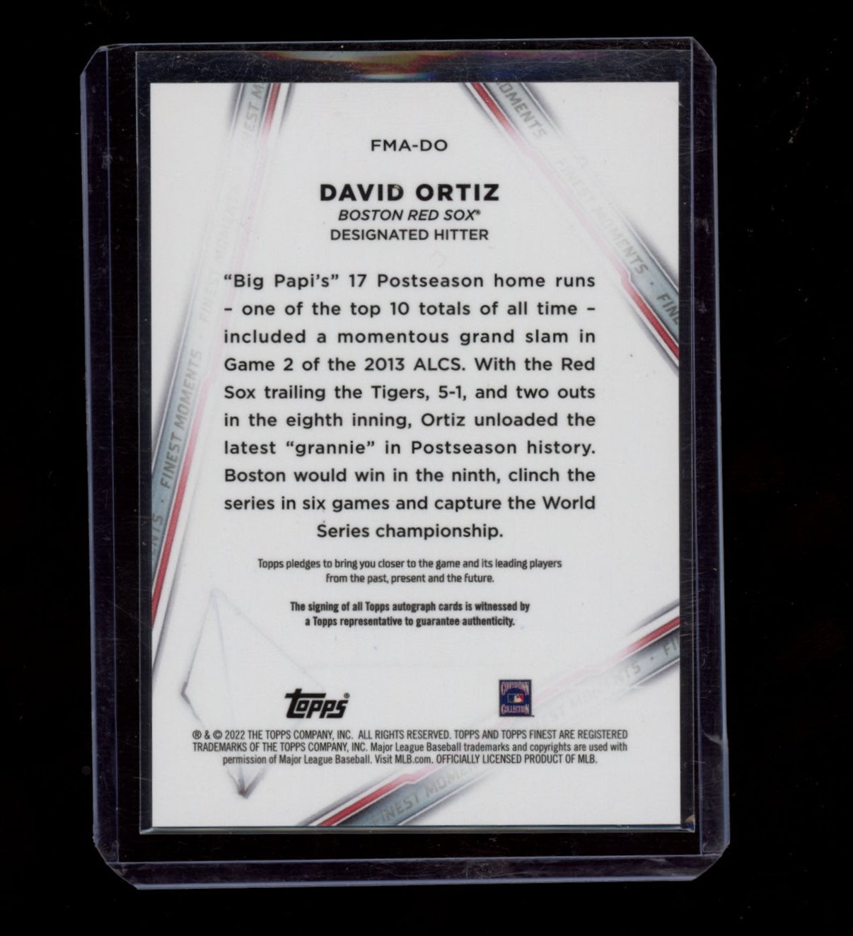 2021 Finest #FMA-DO David Ortiz Finest Moments Autographs Orange Refractor #/25
