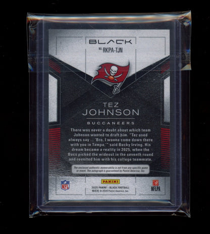 2025 Panini Black #RKPA-TJN Tez Johnson Rookie Patch Autographs Emerald #/25