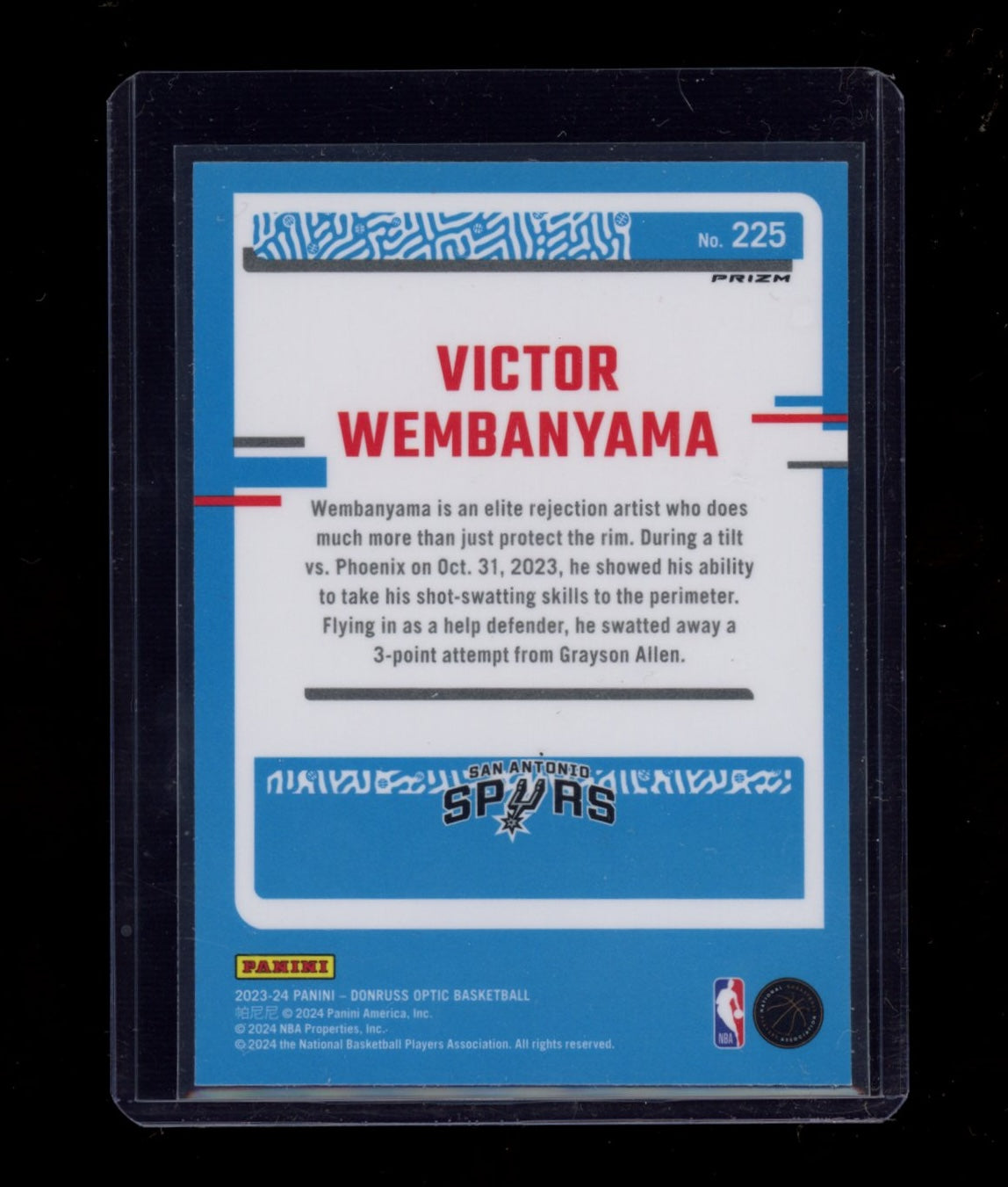 2023-24 Donruss Optic #225 Victor Wembanyama Purple Shock