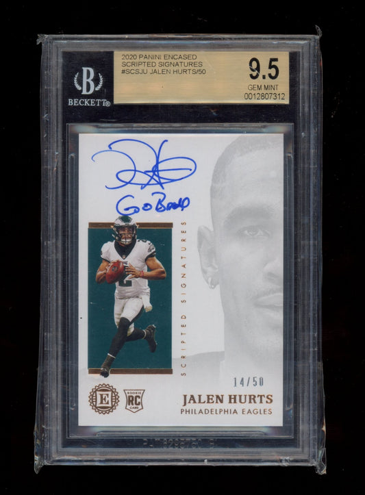 2020 Panini Encased Scripted Signatures #SCSJU Jalen Hurts/50 BGS 9.5