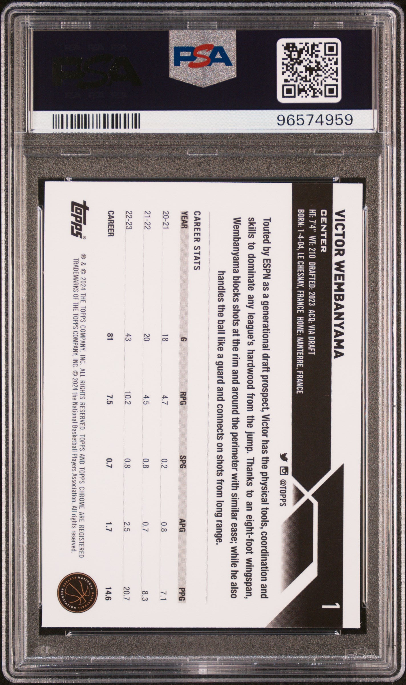 2023 Topps Chrome #1 Victor Wembanyama PSA 9