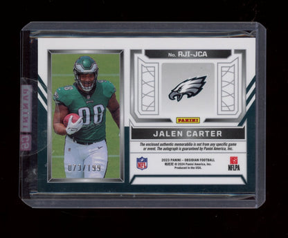 2023 Panini Obsidian #RJI-JCA Jalen Carter Rookie Jersey Ink #/199