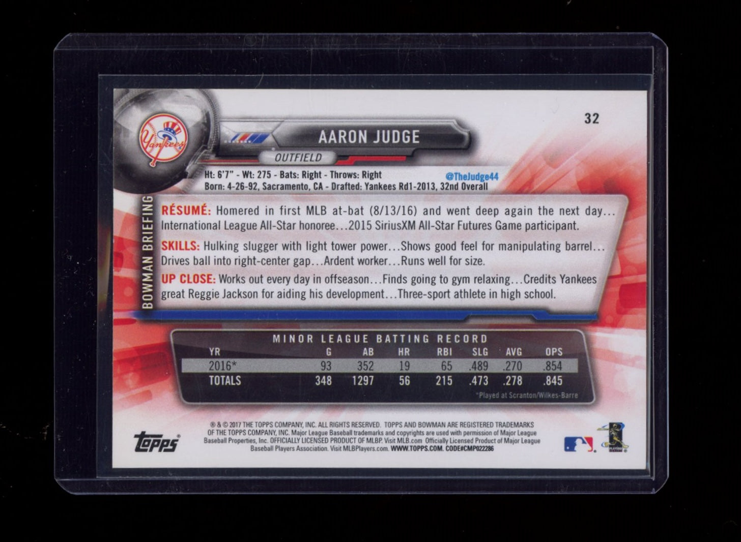 2017 Bowman #32 Aaron Judge