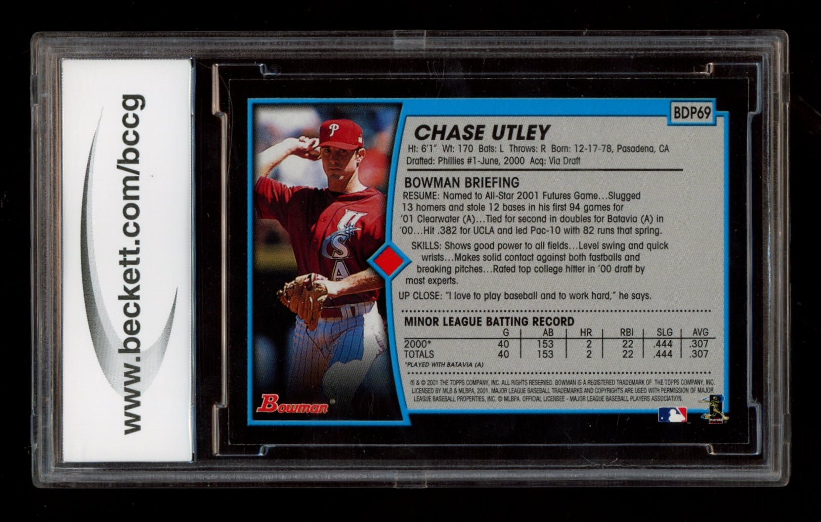 2001 Bowman Draft Picks & Prospects #BDP69 Chase Utley BCCG 10