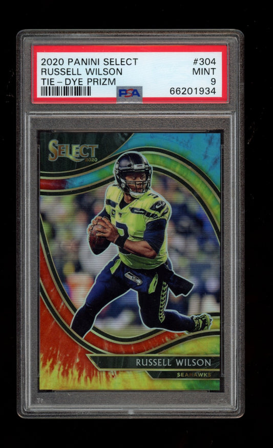 2020 Panini Select #304 Russell Wilson Tie-Dye Prizm PSA 9