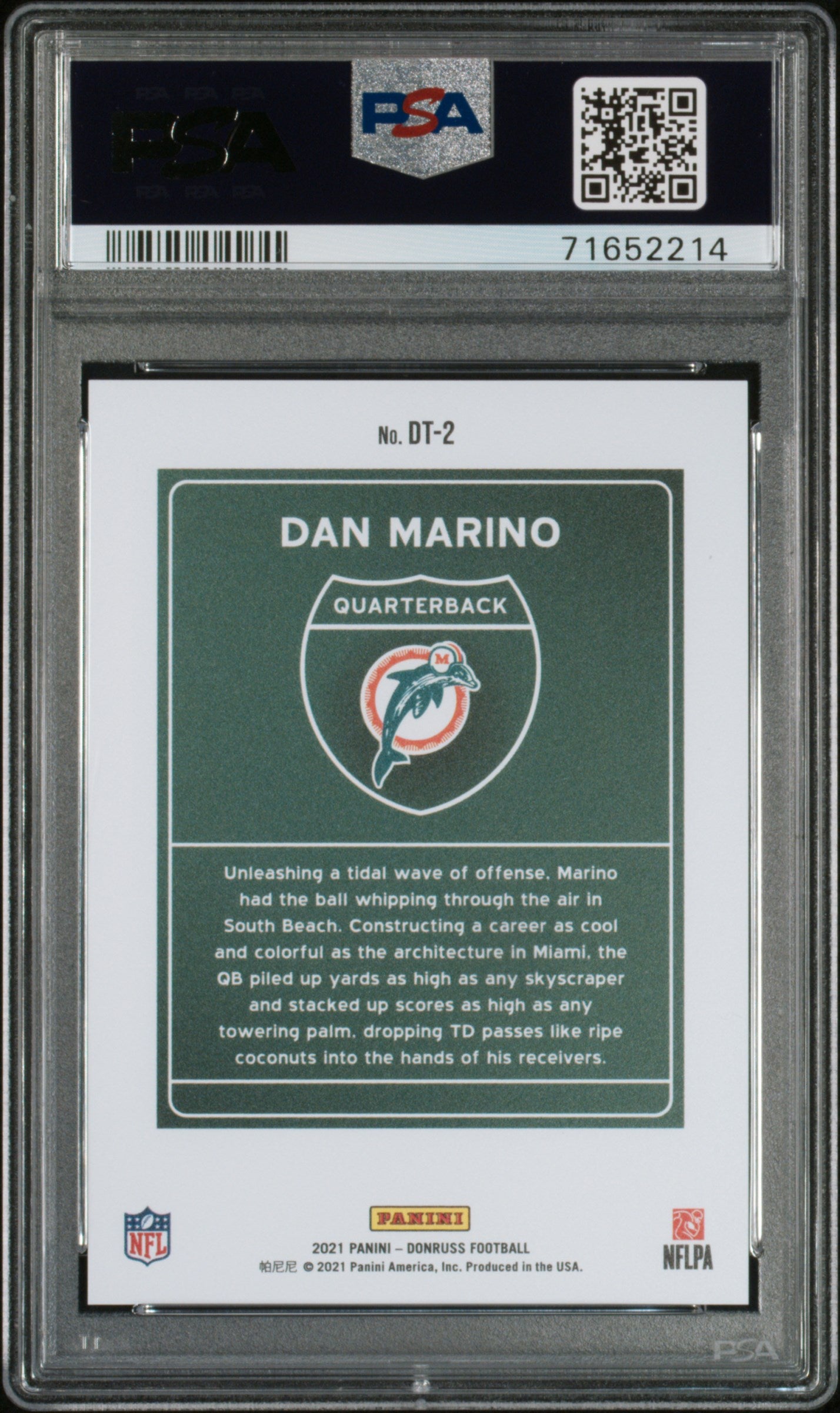 2021 Panini Donruss Downtown #DT-2 Dan Marino Downtown! PSA 10
