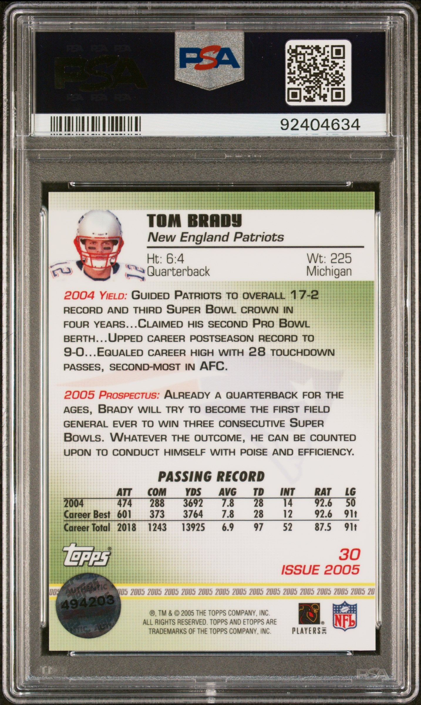 2005 Etopps #30 Tom Brady PSA 9