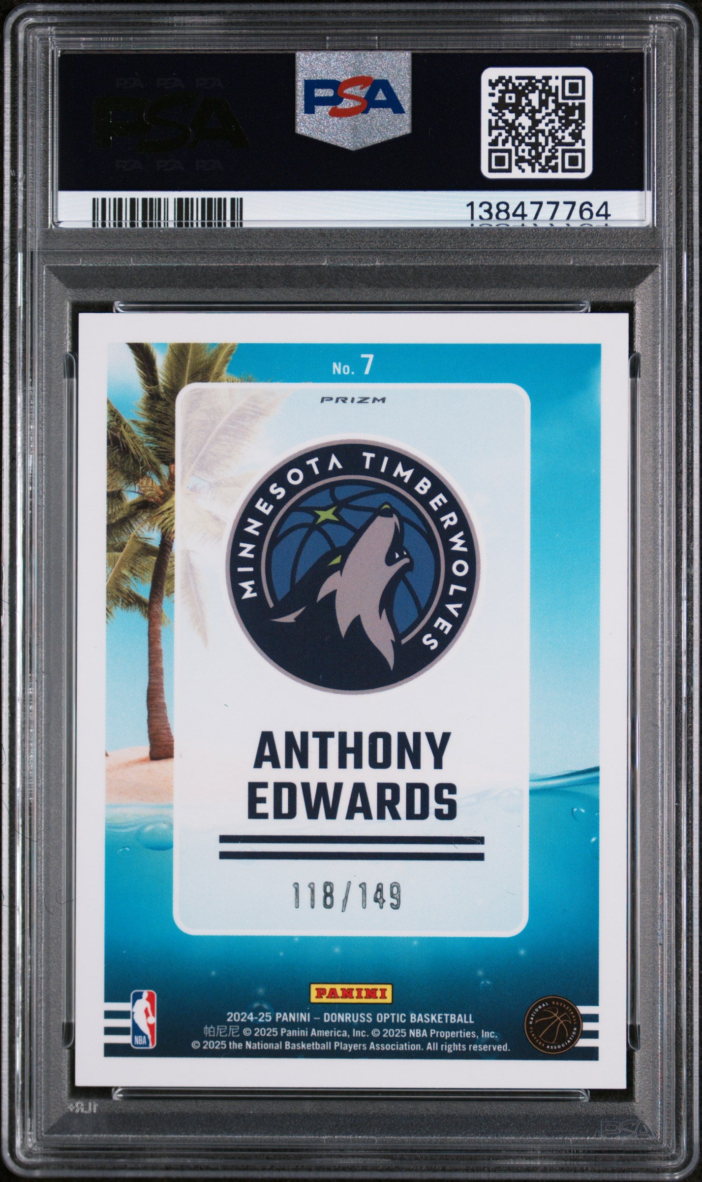 2024 Panini Donruss Optic Splash! #7 Anthony Edwards Splash!-Green Shock PSA 9