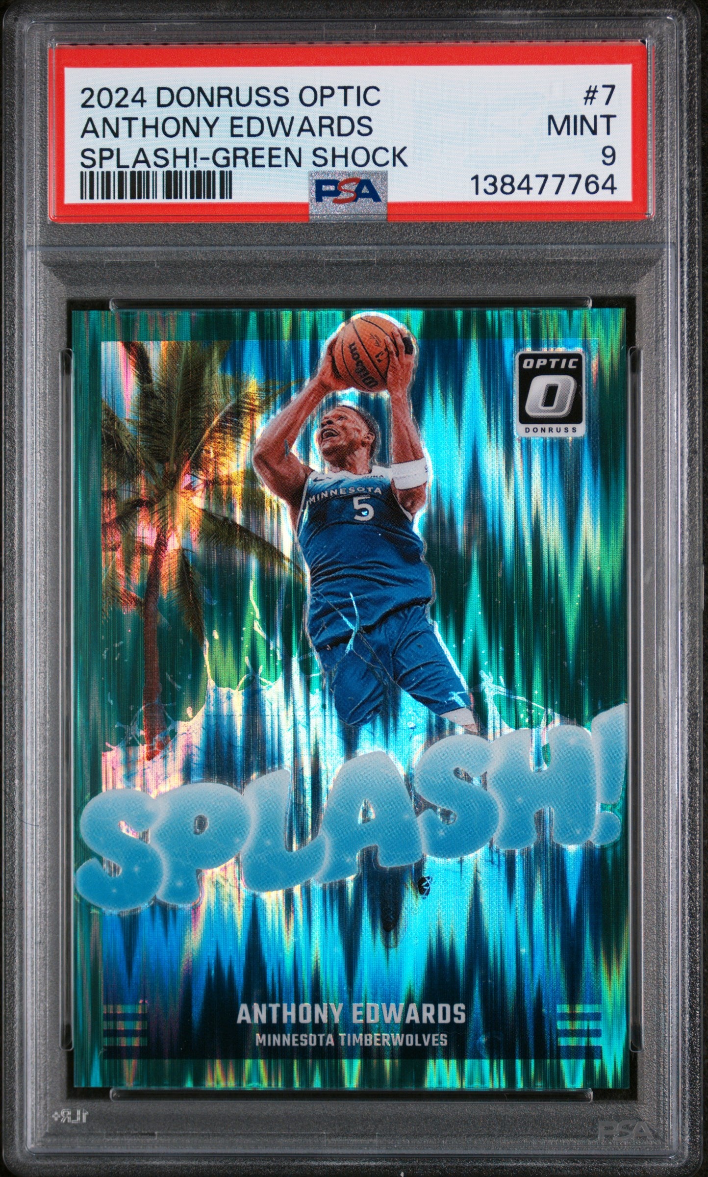 2024 Panini Donruss Optic Splash! #7 Anthony Edwards Splash!-Green Shock PSA 9