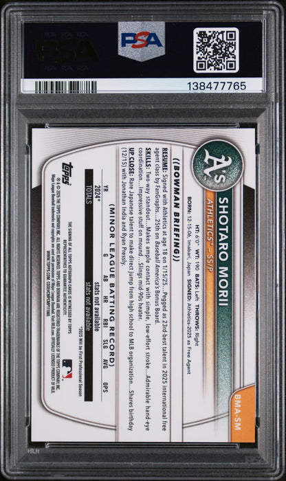 2025 Bowman Chrome Mega Box Chrome Prospects Autographs #SM Shotaro Morii PSA 9