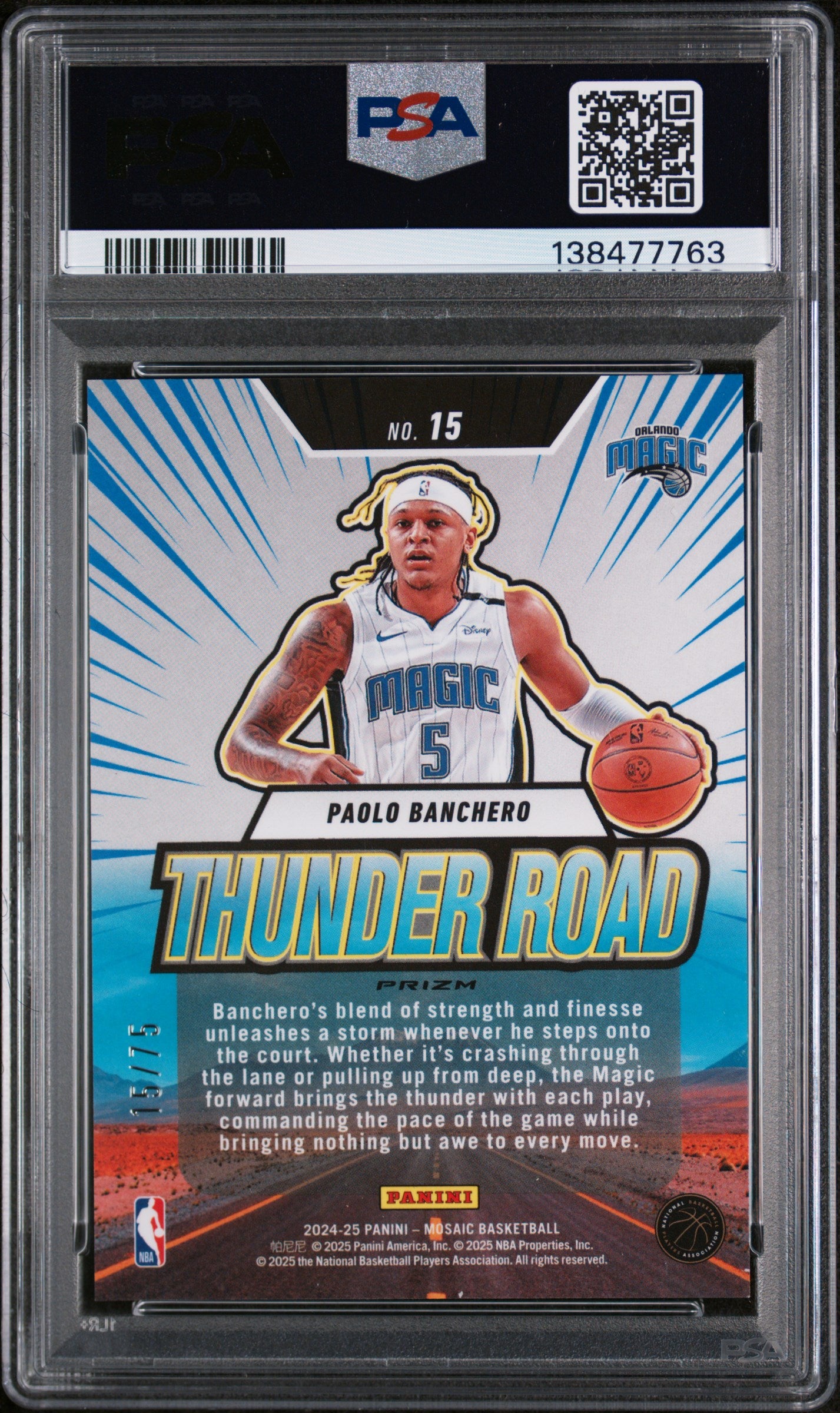 2024 Panini Mosaic Thunder Road #15 Paolo Banchero Thunder Road-Red Flr PSA 10