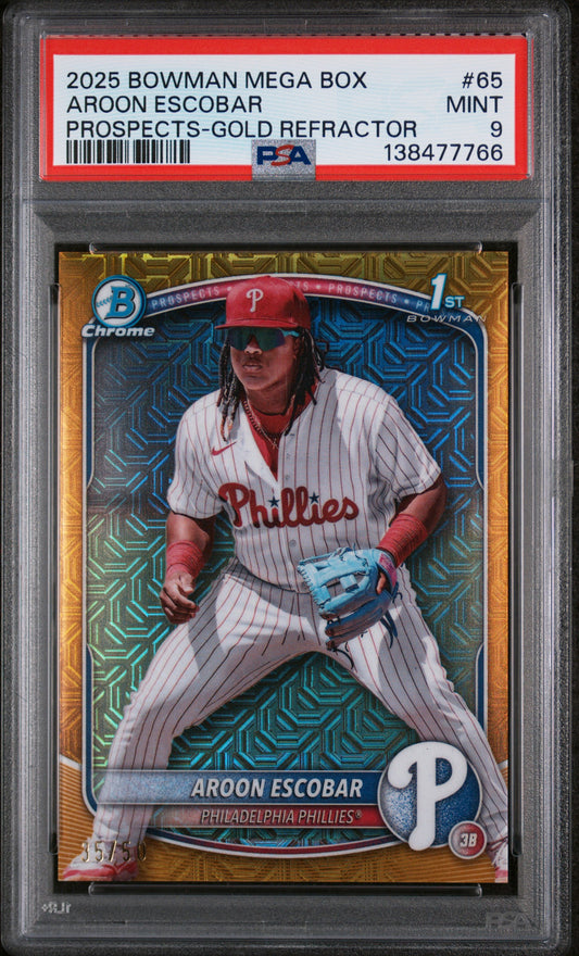 2025 Bowman Mega Box Chrome #65 Aroon Escobar Gold /50 PSA 9