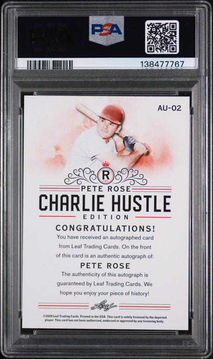 2020 Leaf Pete Rose Charlie Hustle #AU02 Pete Rose Auto. PSA 8
