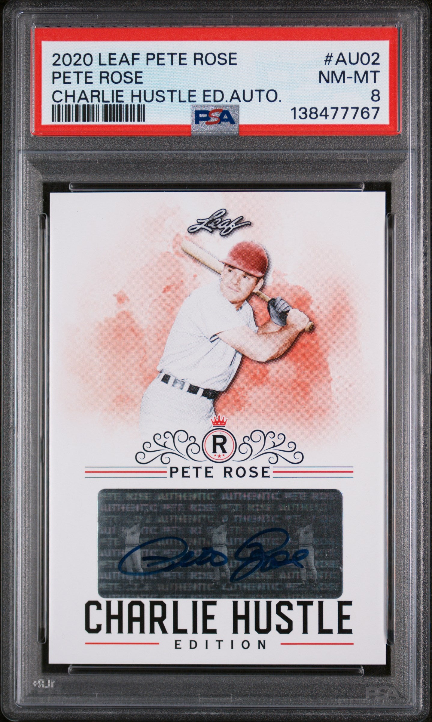 2020 Leaf Pete Rose Charlie Hustle #AU02 Pete Rose Auto. PSA 8