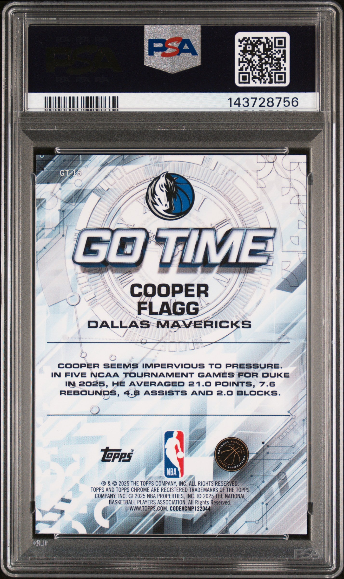 2025 Topps Chrome Go Time #GT-16 Cooper Flagg Go Time-Gold Refractor PSA 8
