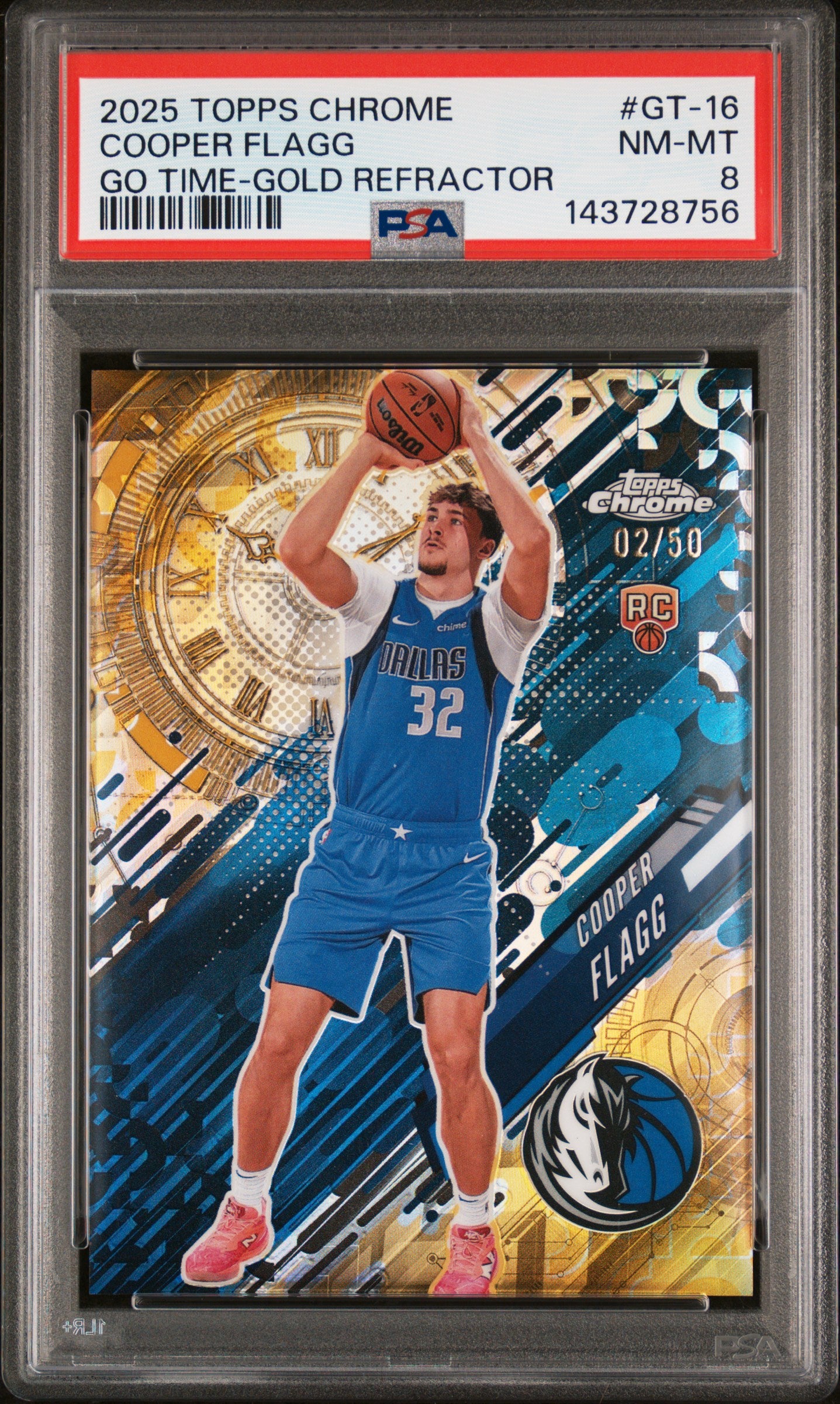 2025 Topps Chrome Go Time #GT-16 Cooper Flagg Go Time-Gold Refractor PSA 8
