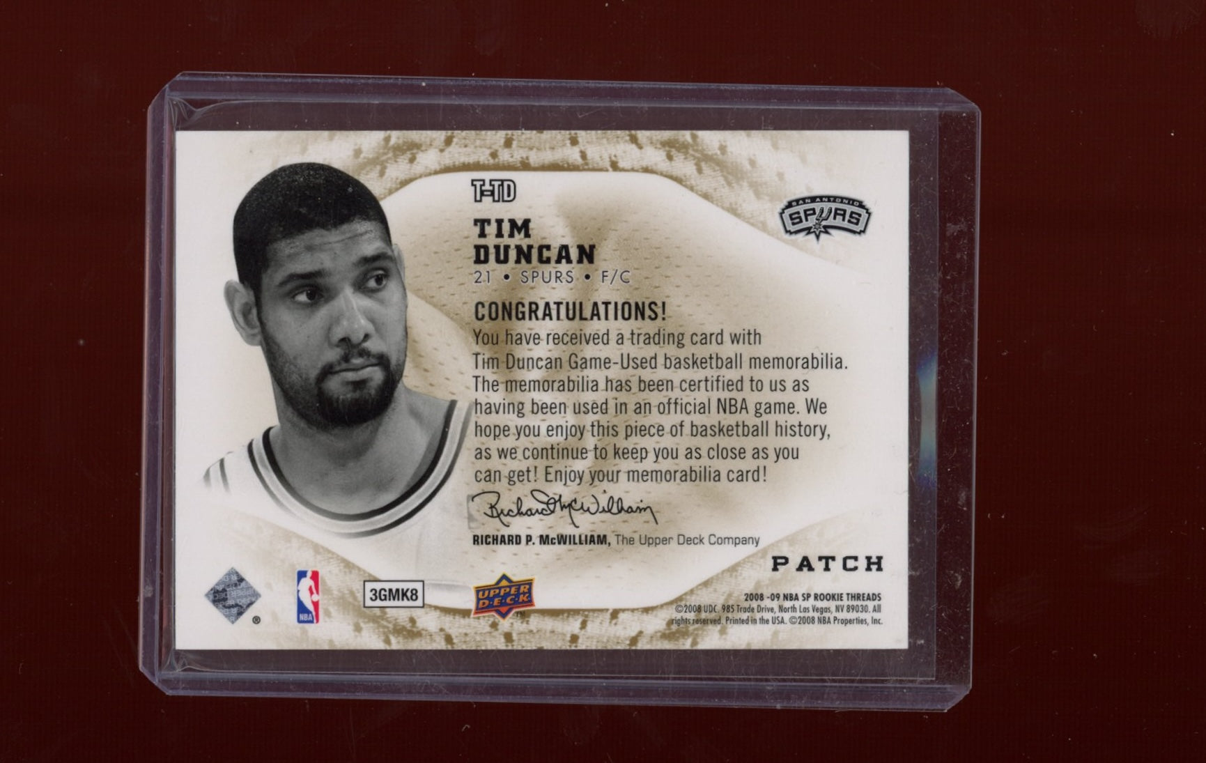 2008-09 SP Rookie Threads #T-TD Tim Duncan SP Threads