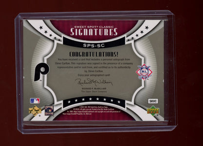 2007 Upper Deck Sweet Spot #SPS-SC Steve Carlton Sig Silver Stitch Blue Ink #/32