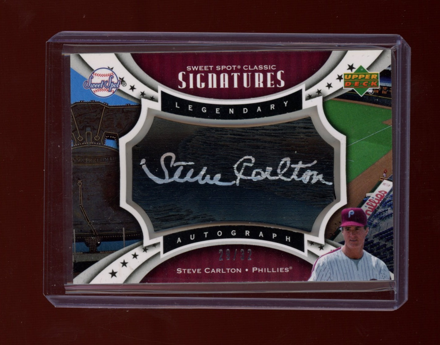 2007 Upper Deck Sweet Spot #SPS-SC Steve Carlton Sig Silver Stitch Blue Ink #/32