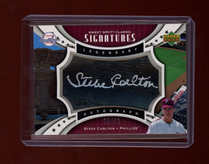 2007 Upper Deck Sweet Spot #SPS-SC Steve Carlton Sig Silver Stitch Blue Ink #/32