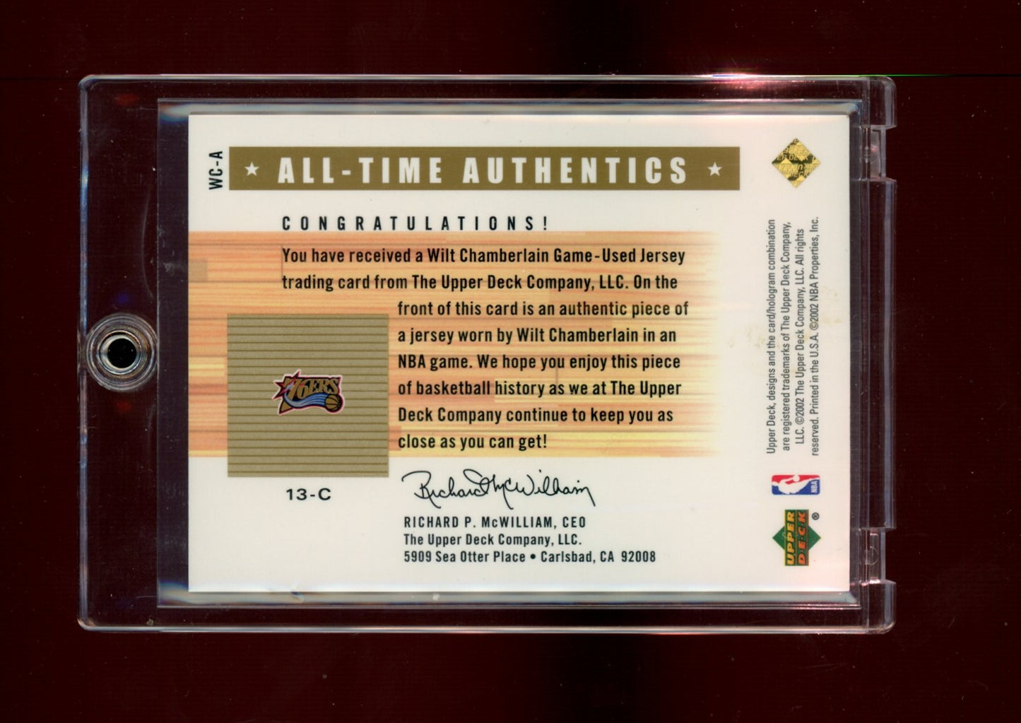 2002-03 Upper Deck Generations #WC-A Wilt Chamberlain All-Time Authentics