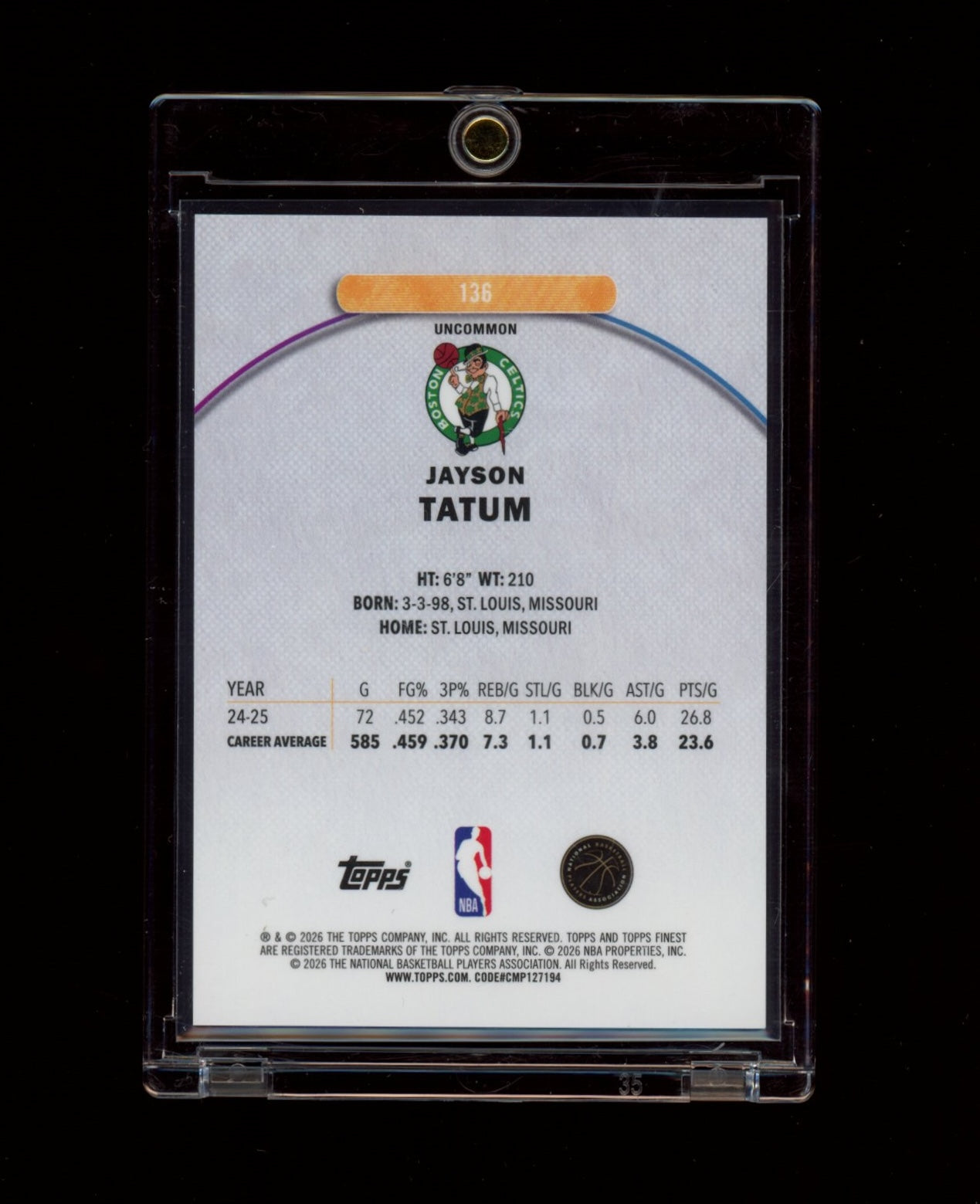 2025-26 Finest #136 Jayson Tatum Orange Refractor #/20