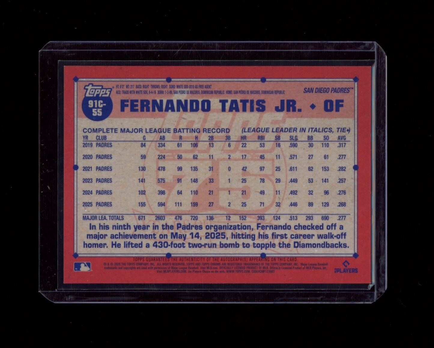 2026 Topps #91C-55 Fernando Tatis Jr. 35th  Auto (Series One) #/50