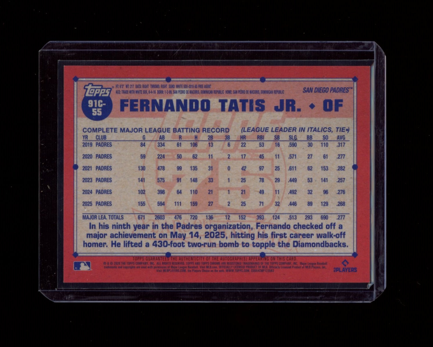 2026 Topps #91C-55 Fernando Tatis Jr. 35th  Auto (Series One) #/50